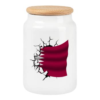 Flag of Qatar - Qatar - Flag Broken Design - Cookie Jar with Wooden Lid - white - Front
