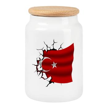 Drapeau de la Turquie - Turquie - Drapeau Broken Design - Boîte à biscuits avec couvercle en bois - blanc - Devant