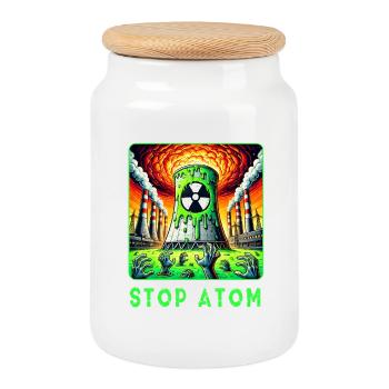 Stop Atom – Radioactive - Cookie Jar with Wooden Lid - white - Front