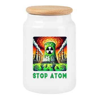 Stop Atom – Radioactive - Cookie Jar with Wooden Lid - white - Front