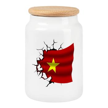 Drapeau du Vietnam - Vietnam - Drapeau Broken Design - Boîte à biscuits avec couvercle en bois - blanc - Devant