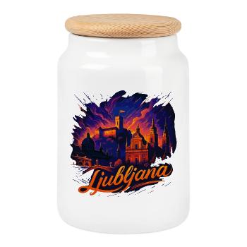 Ljubljana Hauptstadt Slowenien Silhouette Geschenk - Keksdose mit Holzdeckel - Weiß - Vorne
