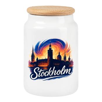 Stockholm most beautiful capital Sweden Gift - Cookie Jar with Wooden Lid - white - Front