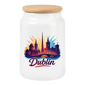 Dublin Capital Irlande Silhouette Cadeau - Boîte à biscuits avec couvercle en bois - blanc - Devant