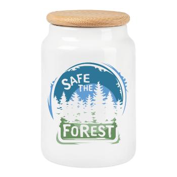 Sauvons la forêt – Conception durable de la nature - Boîte à biscuits avec couvercle en bois - blanc - Devant