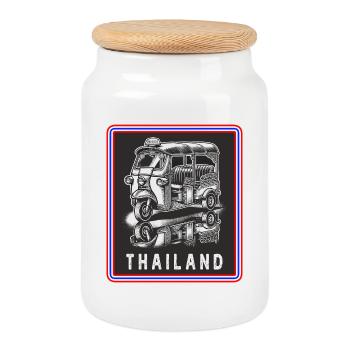 Tuk Tuk Thailand Retro Design - Keksdose mit Holzdeckel - Weiß - Vorne