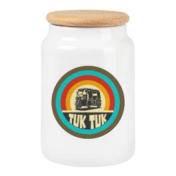 Tuk Tuk Thailand Vintage Design - Keksdose mit Holzdeckel - Weiß - Vorne