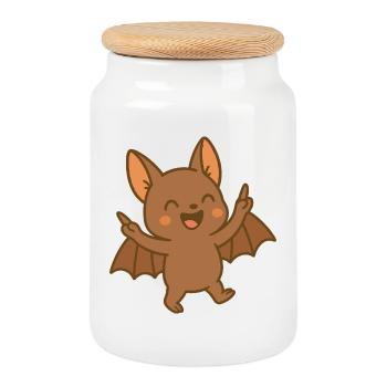 Smiley Bat Baby - Cookie Jar with Wooden Lid - white - Front