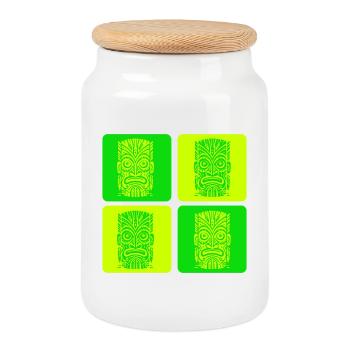 Masque Tiki - Boîte à biscuits avec couvercle en bois - blanc - Devant