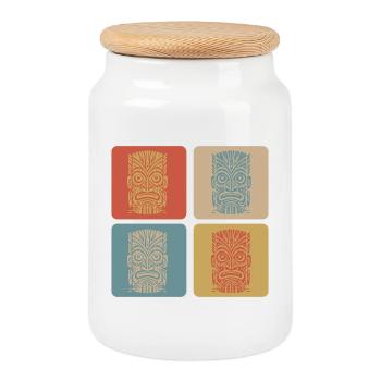 Masque Tiki - Boîte à biscuits avec couvercle en bois - blanc - Devant