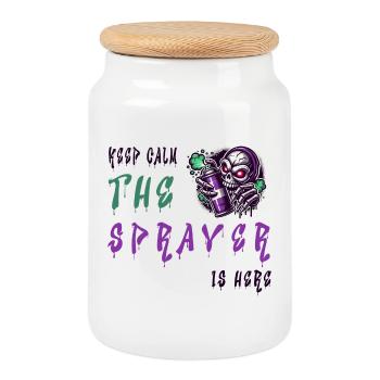 Keep Calm – The Sprayer - Cookie Jar with Wooden Lid - white - Front