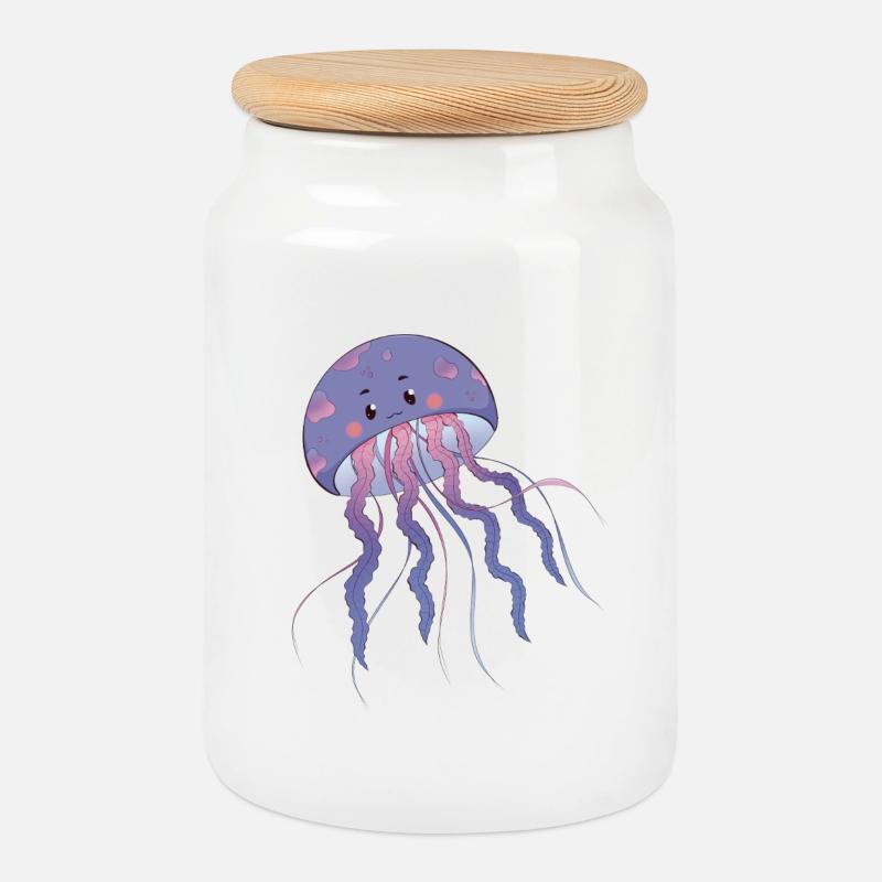 Jellyfish - Cookie Jar with Wooden Lid - white