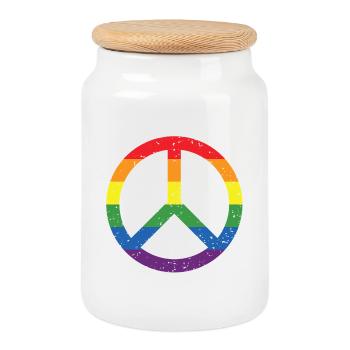 Regenbogen Friedenssymbol Pride Flagge LGBTQ+ Grunge - Keksdose mit Holzdeckel - Weiß - Vorne