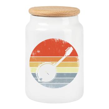 Vintage Banjo Sketch - Cookie Jar with Wooden Lid - white - Front