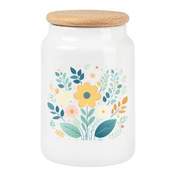Sanfte pastellfarbene Blumenblüte - Boho Botanical - Keksdose mit Holzdeckel - Weiß - Vorne