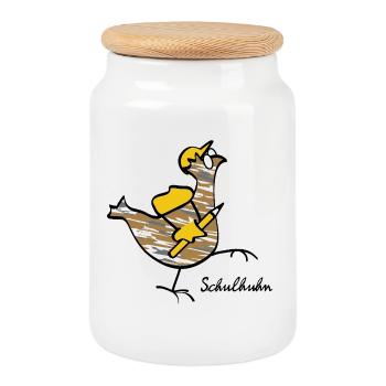 RIKELS Schul-Huhn starke Begleiter im Alltag - Keksdose mit Holzdeckel - Weiß - Vorne