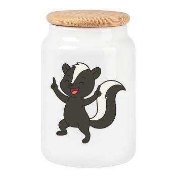Happy skunk baby - Cookie Jar with Wooden Lid - white - Front