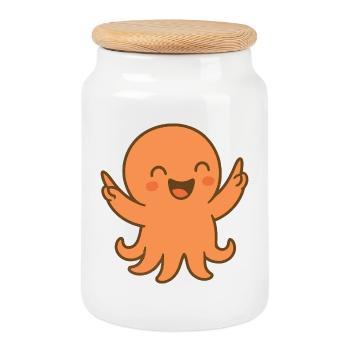 Pieuvre rieuse orange - Boîte à biscuits avec couvercle en bois - blanc - Devant
