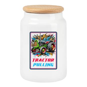 Tractor Pulling Power - Cookie Jar with Wooden Lid - white - Front