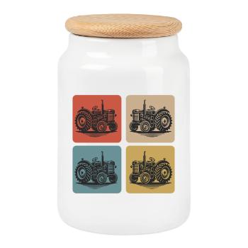 Klassischer Traktor Vintage Look - Keksdose mit Holzdeckel - Weiß - Vorne