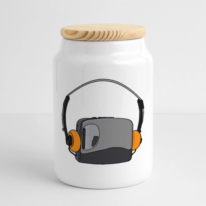 Cool Portable Cassette Audio Player Cookie Jar with Wooden Lid