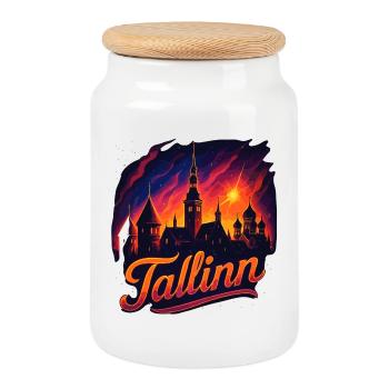 Tallinn Capitale Estonie Baltique Cadeau - Boîte à biscuits avec couvercle en bois - blanc - Devant
