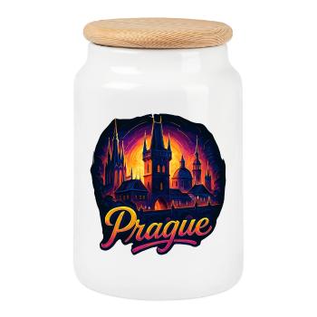 Prague Capitale République tchèque Silhouette Cadeau - Boîte à biscuits avec couvercle en bois - blanc - Devant