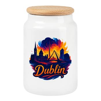 Dublin Capital Irlande Silhouette Cadeau - Boîte à biscuits avec couvercle en bois - blanc - Devant