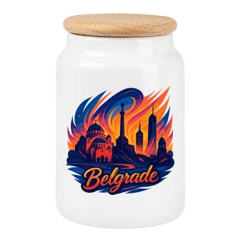 Belgrade Capitale Serbie Silhouette Cadeau - Boîte à biscuits avec couvercle en bois - blanc - Devant