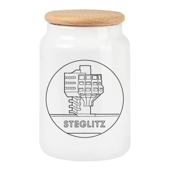 Steglitz mit Bierpinsel - Keksdose mit Holzdeckel - Weiß - Vorne