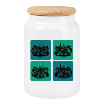 Conception du tracteur - Boîte à biscuits avec couvercle en bois - blanc - Devant