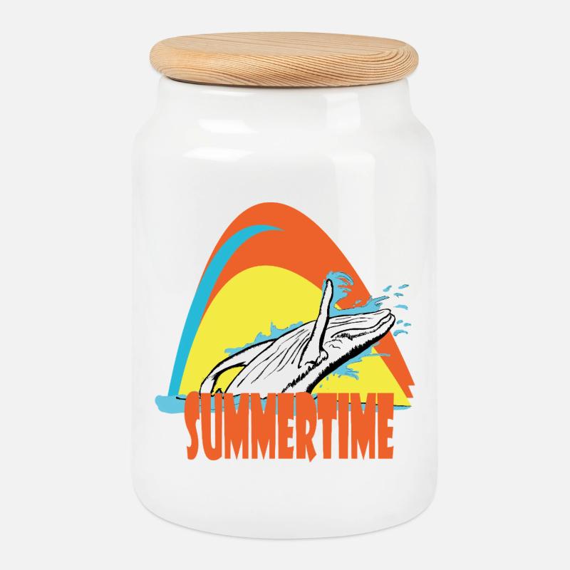 Humpback whale - Cookie Jar with Wooden Lid - white
