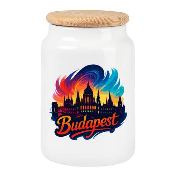 Budapest Capitale Hongrie Silhouette Cadeau - Boîte à biscuits avec couvercle en bois - blanc - Devant