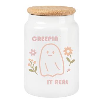Sweet Ghost Design - Creepin' It Real Retro Look - Boîte à biscuits avec couvercle en bois - blanc - Devant