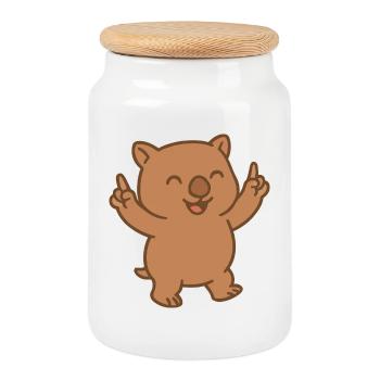 Bébé wombat heureux dansant - Boîte à biscuits avec couvercle en bois - blanc - Devant