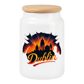 Dublin Capital Irlande Silhouette Cadeau - Boîte à biscuits avec couvercle en bois - blanc - Devant