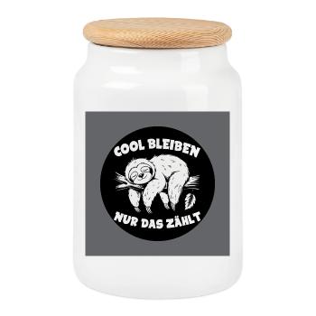 Cool bleiben immer mit der Ruhe lustiges Faultier - Keksdose mit Holzdeckel - Weiß - Vorne