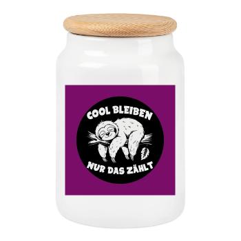 Cool bleiben immer mit der Ruhe lustiges Faultier - Keksdose mit Holzdeckel - Weiß - Vorne