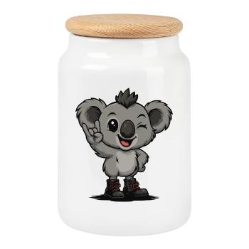 Koala Punk Hero - Cookie Jar with Wooden Lid - white - Front