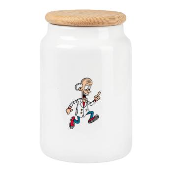 A slightly mad scientist - Cookie Jar with Wooden Lid - white - Front
