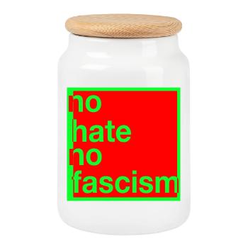 Pas de haine, pas de fascisme - Boîte à biscuits avec couvercle en bois - blanc - Devant
