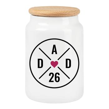 Dad 26 Heart Baby Father Father's Day Gift Dad 2026 - Cookie Jar with Wooden Lid - white - Front