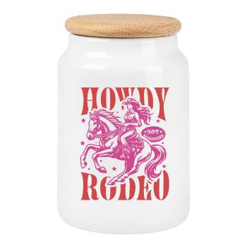 HOWDY RODEO – Cow Girl dans le style western vintage - Boîte à biscuits avec couvercle en bois - blanc - Devant