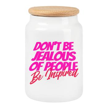 Don’t Be Jealous – Be Inspired Quote - Keksdose mit Holzdeckel - Weiß - Vorne