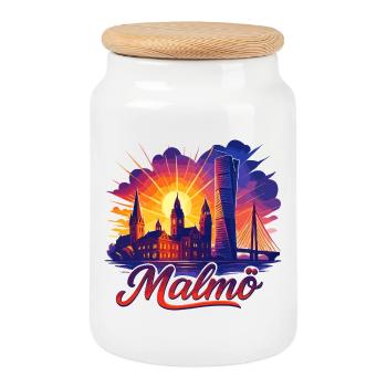 Malmö City, Suède Cadeau épique cool - Boîte à biscuits avec couvercle en bois - blanc - Devant