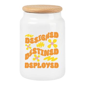 CONÇU DESTINÉ DÉPLOYÉ – Retro Flower Vibes - Boîte à biscuits avec couvercle en bois - blanc - Devant