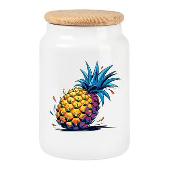 Pineapple - Cookie Jar with Wooden Lid - white - Front