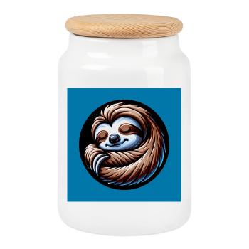 Sloth - always stay cool with the calm - Cookie Jar with Wooden Lid - white - Front