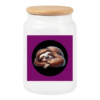 Sloth - always stay cool with the calm - Cookie Jar with Wooden Lid - white - Front