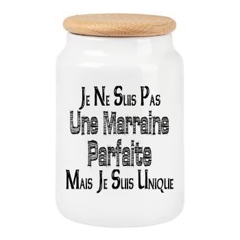 Pas une Marraine Parfaite Mais je suis Unique - Boîte à biscuits avec couvercle en bois - blanc - Devant
